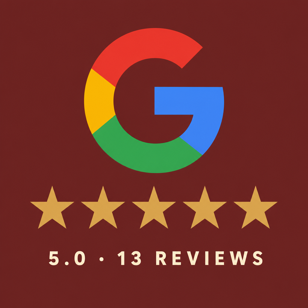Google reviews — 5.0 stars from 13 reviews