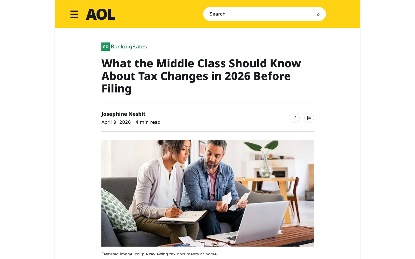 AOL · GOBankingRates — What the Middle Class Should Know About Tax Changes in 2026 Before Filing