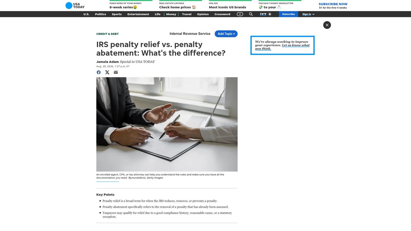 USA TODAY — IRS penalty relief vs. penalty abatement: What's the difference?