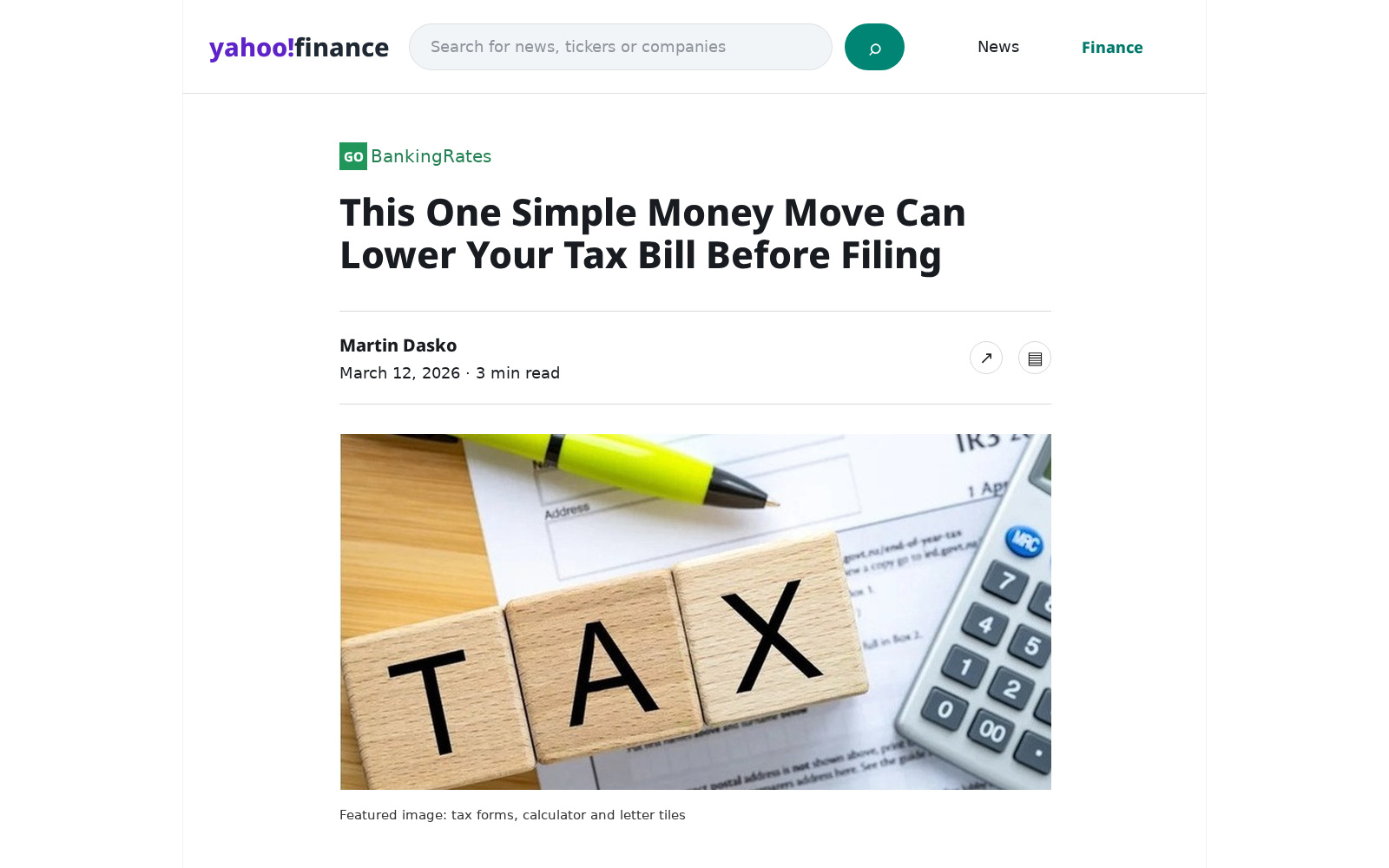 Yahoo Finance — This One Simple Money Move Can Lower Your Tax Bill Before Filing